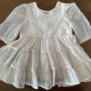 Isobella & Chloe Cream Dress with Gold & Silver hearts 3 month dress